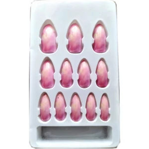 Monicatime 12'li Silikon Yapışkanlı Badem Model Takma Tırnak ( Parlak 3 Ton Pembe )