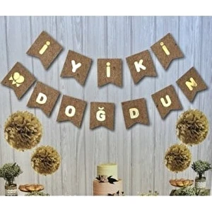My Paper Craft Iyiki Doğdun Yazı Kraft Gold Baskı