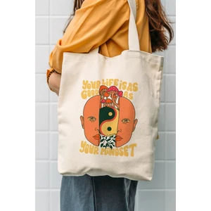 Çınar Bez Çanta Çınar Kanvas Alışveriş Torbası Bej Renk Baskılı 35x40x8 cm Çok Amaçlı Kullanım İçin