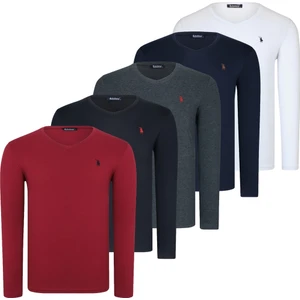 Beşli Set T8587 Dewberry V Yaka Erkek Sweatshirt-Siyah-Lacivert-Beyaz-Bordo-Antrasit