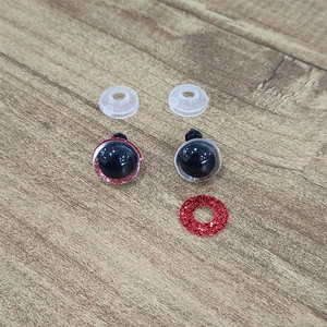 Amigurumi Vidalı Renkli Simli Göz -Kırmızı  - 12 mm - 10 Adet (5 Çift) Kilitli Göz