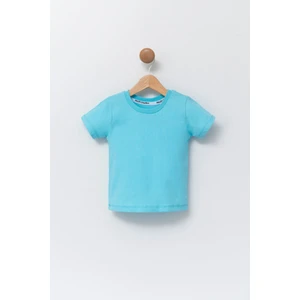 Çocuk Mavi Bisiklet Yaka Basic T-Shirt %100 Pamuk