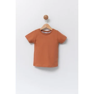 Çocuk Kiremit Bisiklet Yaka Basic T-Shirt %100 Pamuk