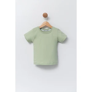 Çocuk Su Yeşili Bisiklet Yaka Basic T-Shirt %100 Pamuk
