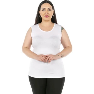 Disentis Modest Büyük Beden Yuvarlak Yaka Kalın Askılı Viskon Beyaz Body