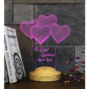 Sevgi Lambası Öğretmenler Günü Hediyesi Klasik Kalpler  3D Led Lamba