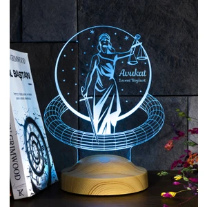 Avukat Hediyesi 3D Led Lamba, Avukatlar Günü Hediyesi - Kişiye Özel Adalet Sembolü Themis Masa Lambası Avukatlara
