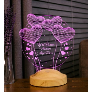 Sevgi Lambası Anneler Günü Hediyesi Balon Kalpler Küre 3D LED Lamba