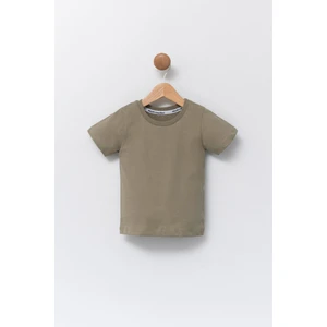 Çocuk Haki Bisiklet Yaka Basic T-Shirt  %100 Pamuk