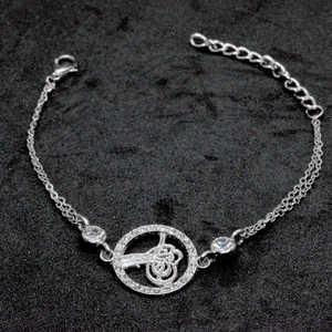 X-lady Accessories Gümüş Renk Taşlı Yuvarlak Tuğra Figürlü  Çift Zincirli  Bileklik  904