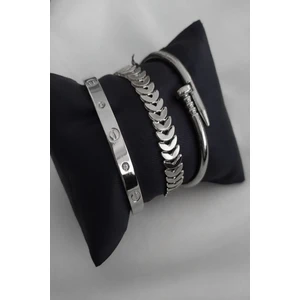 X-lady Accessories Kombin Kadın Gümüş Kaplama Taşlı Kartier Model Kılçık ve Çivi Model Kombin Bileklik - 958