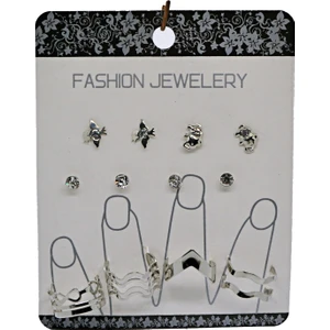 X-lady Accessories Gümüş Renk Kombin Yüzük Küpe Seti - 981