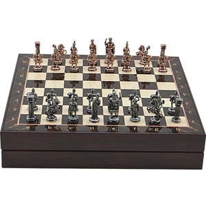 Gifthome Orta Boy Metal Roma Satranç Takımı Antik ve Ceviz Desenli Sandıklı Mdf Tahtası (36X36X6 Cm.)
