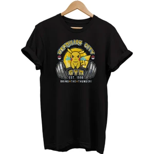 Pokemon Pikachu Gym Baskılı %100 Pamuk Oversize T-Shirt Büyük Beden Tişört