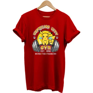 Pokemon Pikachu Gym Baskılı %100 Pamuk Oversize T-Shirt Büyük Beden Tişört