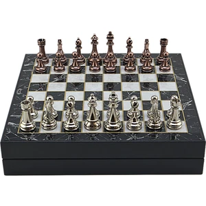 Gifthome Büyük Boy Metal Klasik Satranç Tk. Antik ve Mermer Desenli Sandıklı Mdf TAHTASI(36X36 Cm.)