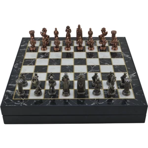Gifthome Orta Boy Metal Ingiliz Satranç Takımı Antik ve Mermer Desenli Sandıklı Mdf Tahtası (36X36X6 Cm.)