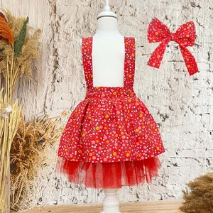 Shecco Babba Kız Çocuk Elbise Bandana Takım Kırmızı Çiçekli 1-8 Yaş