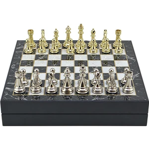 Gifthome Büyük Boy Metal Klasik Satranç Tk. Parlak ve Mermer Desenli Sandıklı Mdf TAHTASI(36X36X6 Cm.)