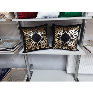 2 Adet 40X40CM Siyah/gold Kadife Kırlent Kılıfı
