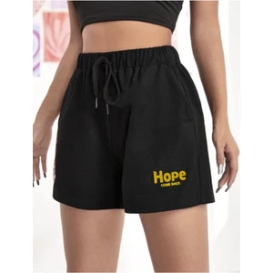 Siyah Penye Şort Hope Baskılı