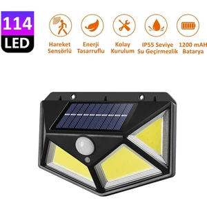 114 Ledli 3 Modlu Cob Solar Güneş Enerjili Bahçe Aydınlatması Hareket Sensörlü LED Lamba