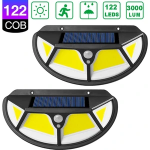 2 Adet 122 Ledli Oval Cob LED Solar Güneş Enerjili Bahçe Lambası Hareket Sensörlü Şarj Olabilen