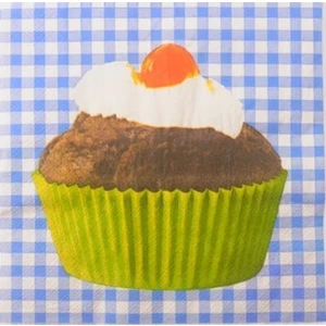 Paket Parti Mavi Ekose Üzeri Cupcake Peçete