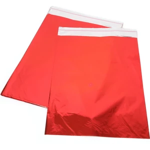 Paket Parti Ağzı Bantlı Metalize Hediye Paketi Kırmızı 25X35CM (50'li)
