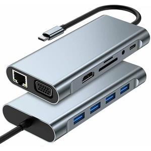 11in1 Hub Type-C to 4K HDMI/UsbA 3.0/TF SD/VGA/3.5mm AUX/PD Şarj/RJ45 Ethernet Dönüştürücü Adaptör