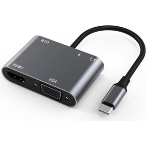 5in1 Type-C Hub Port Adaptör HDMI VGA USB Aux Pd Girişli