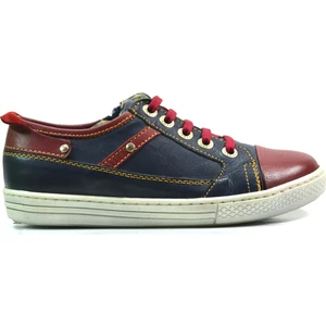 232  Deri Lacivert Bordo Bağlı Fermuarlı Ortopedik Erkek Çocuk Spor Ayakkabı