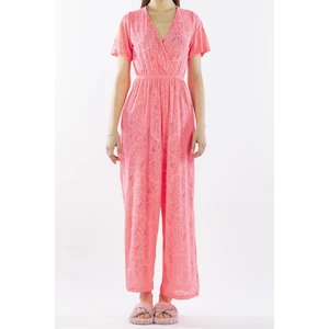 Pembe Kadın Pareo Tulum Plaj Elbisesi Neon Dantelli