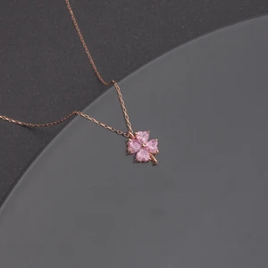 Miavi Silver 925 Ayar Gümüş Pembe Taşlı Yonca Kolye