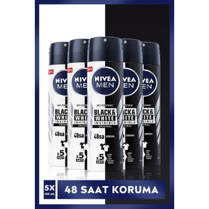 NIVEA Men Erkek Sprey Deodorant Black&White Invisible Original 48 Saat Anti-Perspirant Koruma 150 ml x 5