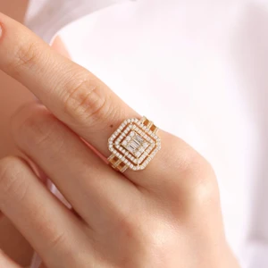 Sembol Gold Sarı Altın Baget Yüzük Nova Form
