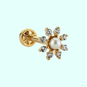 Sembol Gold Altın Inci Tragus Piercing 14 Ayar