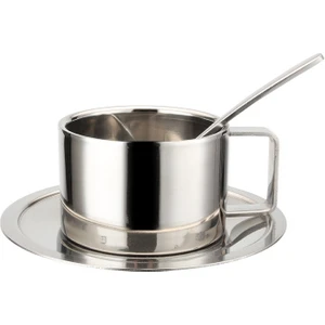 Three Beans 3 Çift Katmanlı 304 Paslanmaz Çelik 200 ml Çay Kahve Fincanı Sos Plaka ve Kaşık ile Anti Sıcak Mutfak Sütü Su Drinkware | Kahve Fincanı ve tabak Setleri (Yurt Dışından)