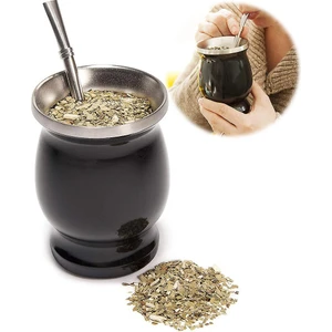 Three Beans 8 Oz Yerba Mate Doğal Kabak Çay Kupası 1 Bomba ile Set (Siyah) (Yurt Dışından)