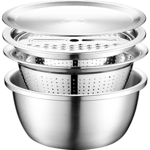 Three Beans 4 Adet Set 304 Paslanmaz Çelik Kase Kapaklı Mutfak Pişirme Salata Karıştırma Kasesi (Yurt Dışından)