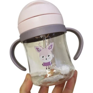 Three Beans 300 ml Çocuk Karikatür Bebek Ölçekli Saman Fincan Anti Boğulma Bebek Kolu Dayanıklı Düşen Su Şişesi Top Öğrenme Içki Bardağı | Bardak (Pembe) (Yurt Dışından)