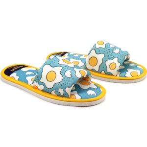 Unisex Yeşil Yumurta Desenli Önü Açık Yumuşak Tabanlı Ev Terlik