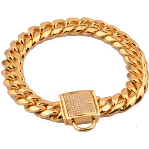 Three Beans Altın Köpek Zincir Kaplama Yaka Kalın Köpek Yaka Pitbull Curb Küba Pet Bağlantı Paslanmaz Çelik (30 * 1.4 Cm) (Yurt Dışından)