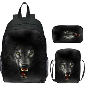 Three Beans 3 Adet / Takım 3D Kurt Baskı Okul Çantası Anaokulu Sırt Çantası Anime Çantası Messenger Çanta ile Anime Satchel (Yurt Dışından)