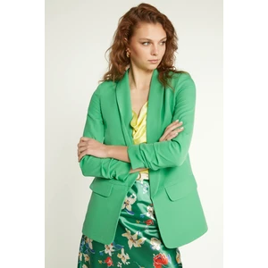 Uzun Yaka Detaylı Kol Büzgülü Blazer Ceket