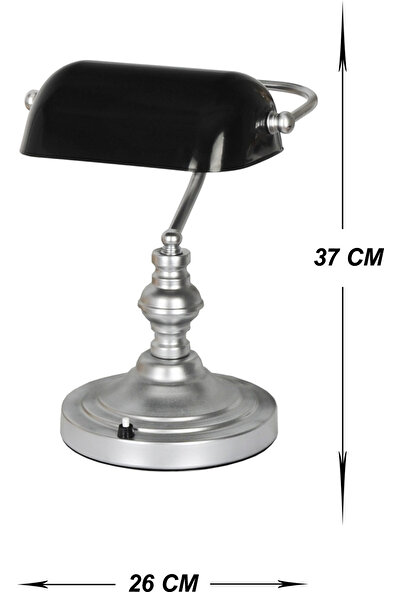 Arde Aydınlatma Banker Masa Lambası Silver(Şapka Siyah)*(Kırılmayan Metal Ürün)Çalışma Masa Lambası Bankermasa