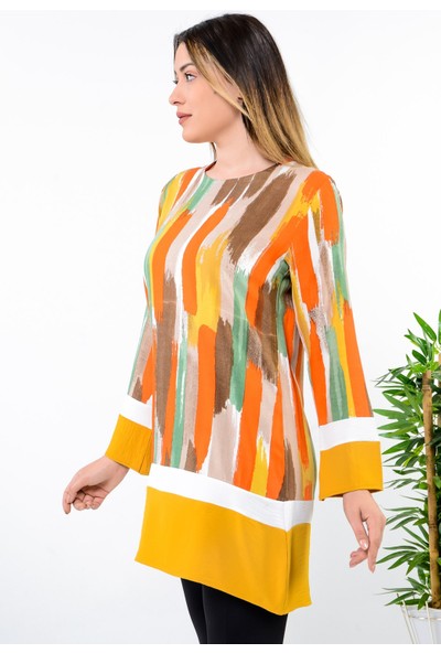 e-bizz store Kadın Uzun Kol Renkli Tesettür Tunik