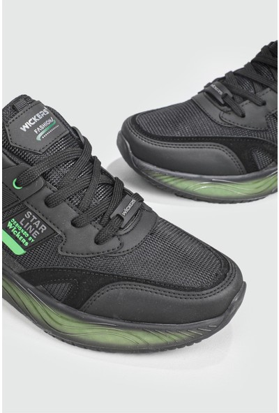 Wickers Günlük Nefes Alır Siyah Yeşil Erkek Spor Ayakkabı 2485