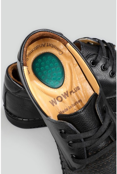 Wow Plus Deri Jelli Ortapedik Rahat Comfort Siyah Erkek Ayakkabı G-057 Bağlı