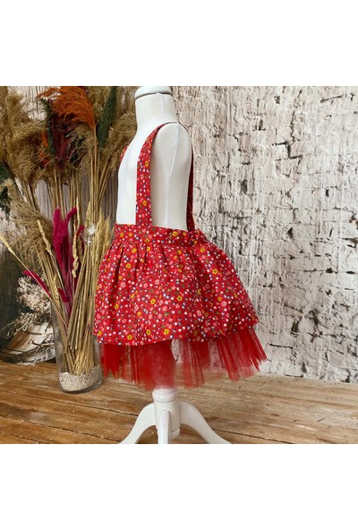 Shecco Babba Kız Çocuk Elbise Bandana Takım Kırmızı Çiçekli 1-8 Yaş
